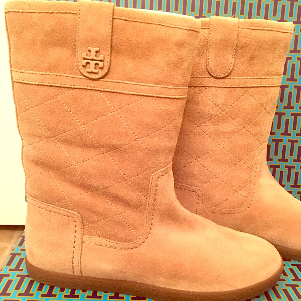 Tory Burch Alana Mid Calf Shearling Suede Boot